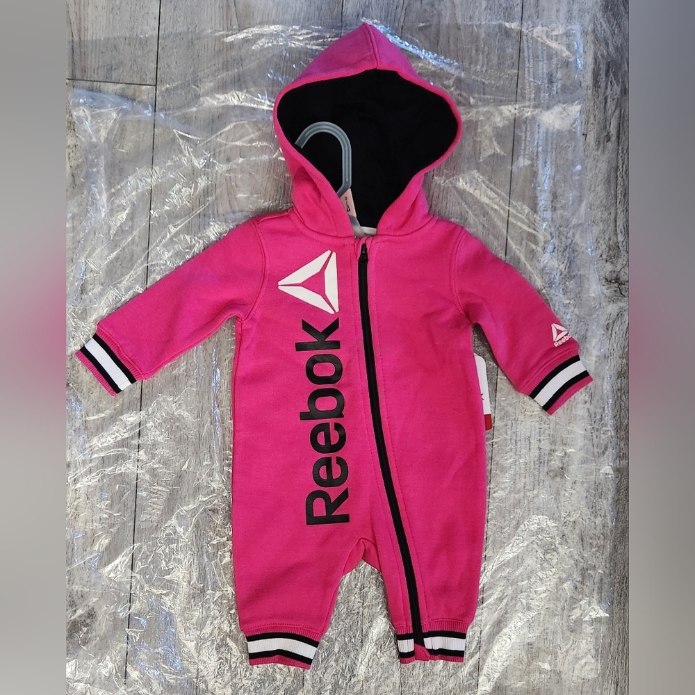 Reebok Baby Girl Long Sleeve Hooded Romper-Beetroot
